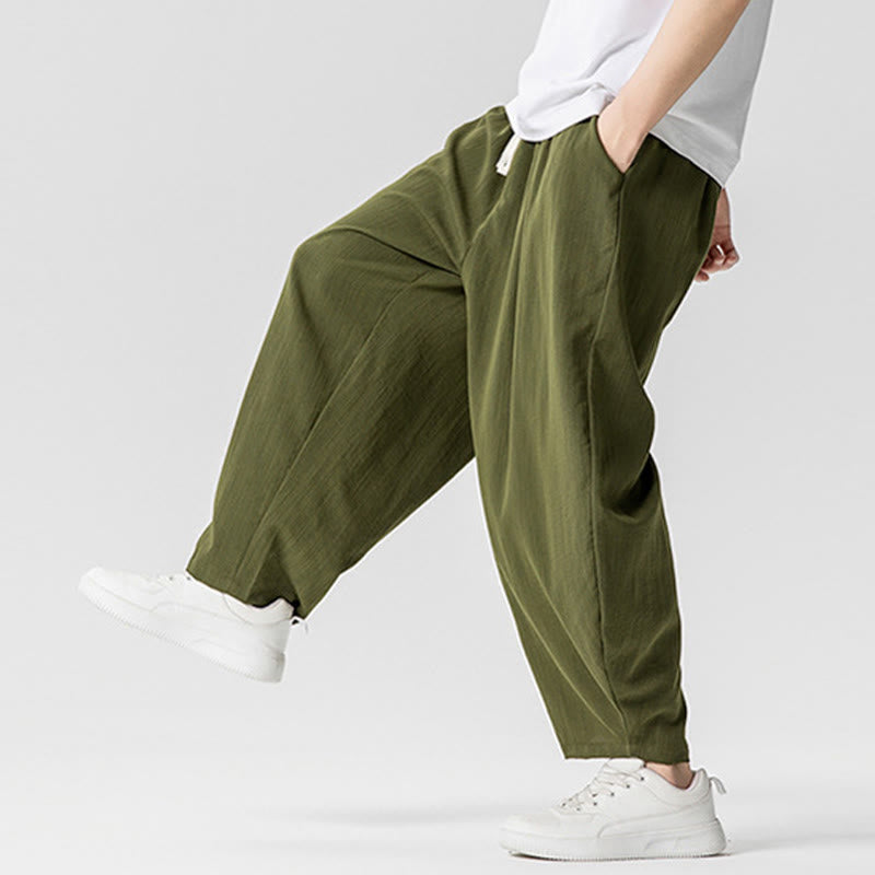 Pantalones tobilleros de algodón con cordón y bolsillos para hombre , de Buddha Stones, de verano, en color puro - image 26