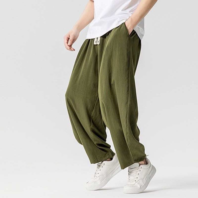 Pantalones tobilleros de algodón con cordón y bolsillos para hombre , de Buddha Stones, de verano, en color puro - image 25