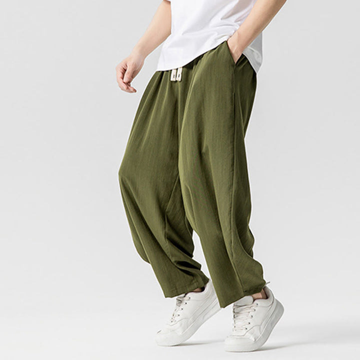 Pantalones tobilleros de algodón con cordón y bolsillos para hombre , de Buddha Stones, de verano, en color puro - image 25
