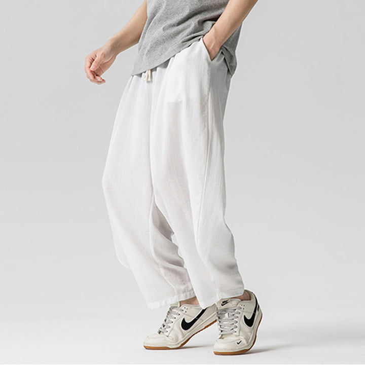 Pantalones tobilleros de algodón con cordón y bolsillos para hombre , de Buddha Stones, de verano, en color puro - image 18