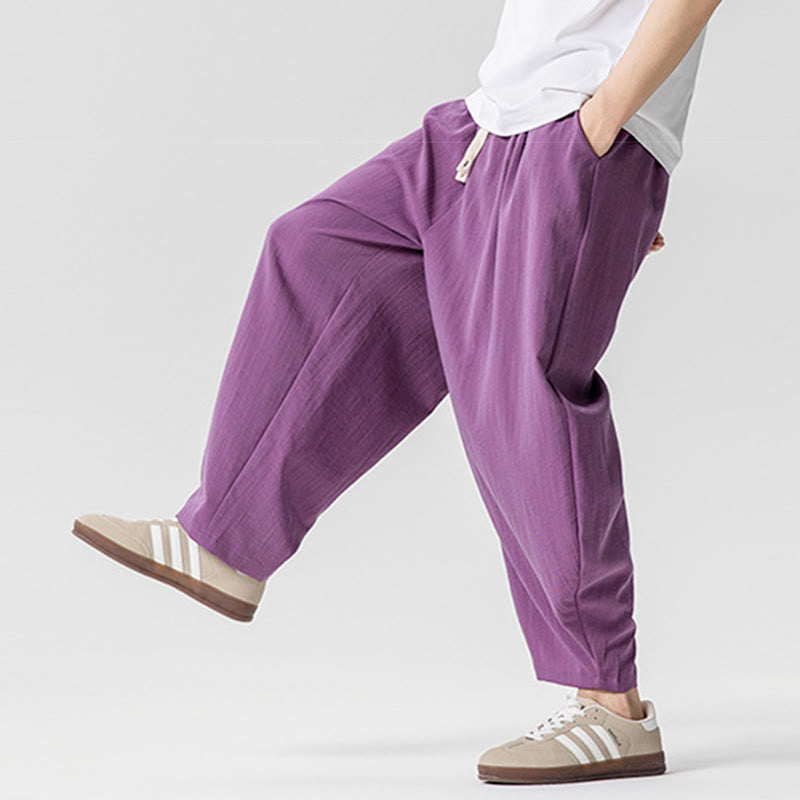 Pantalones tobilleros de algodón con cordón y bolsillos para hombre , de Buddha Stones, de verano, en color puro - image 33