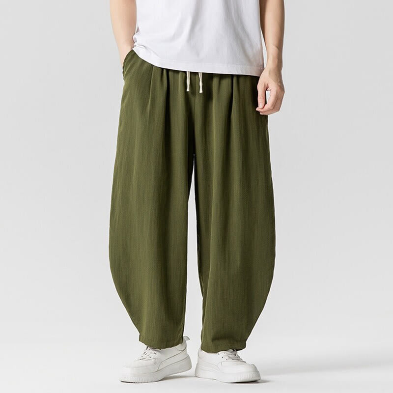 Pantalones tobilleros de algodón con cordón y bolsillos para hombre , de Buddha Stones, de verano, en color puro - Verde oliva - US/UK/AU46, EU56 (5XL) - image 20