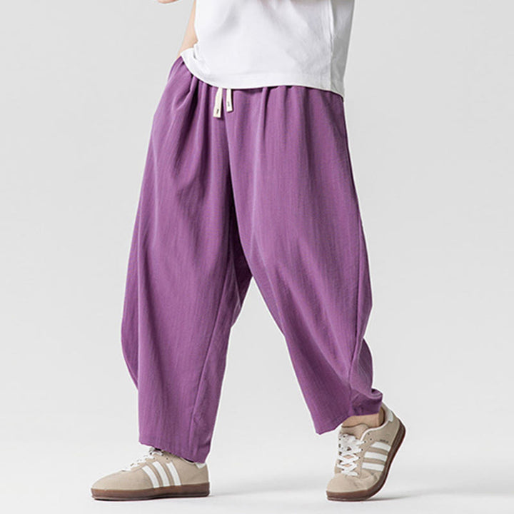 Pantalones tobilleros de algodón con cordón y bolsillos para hombre , de Buddha Stones, de verano, en color puro - image 30