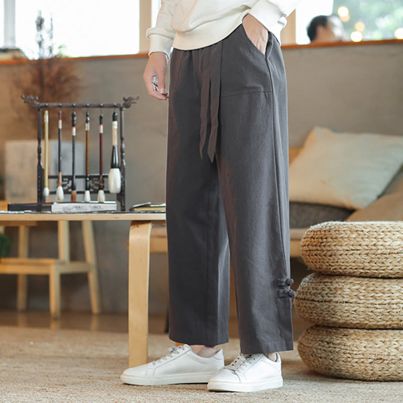 Pantalones anchos de algodón con bolsillos y cordón chino con diseño de Buddha Stones para hombre - image 5