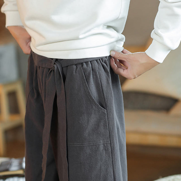 Pantalones anchos de algodón con bolsillos y cordón chino con diseño de Buddha Stones para hombre - image 11