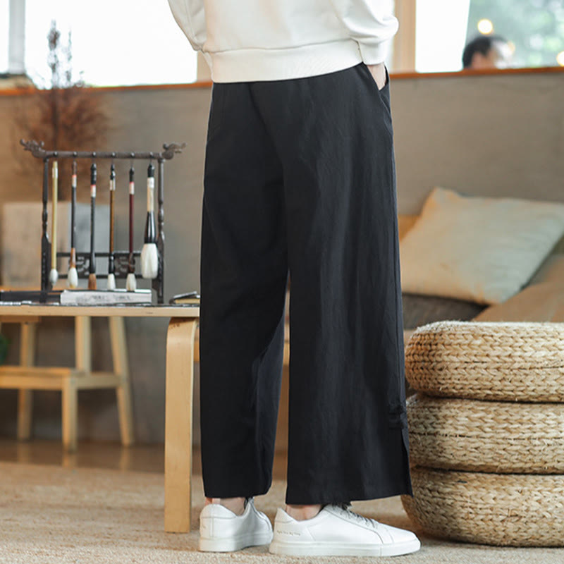 Pantalones anchos de algodón con bolsillos y cordón chino con diseño de Buddha Stones para hombre - image 15