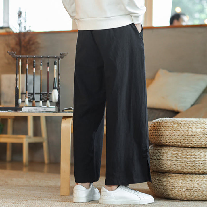 Pantalones anchos de algodón con bolsillos y cordón chino con diseño de Buddha Stones para hombre - image 15