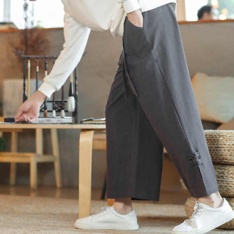 Pantalones anchos de algodón con bolsillos y cordón chino con diseño de Buddha Stones para hombre - image 8