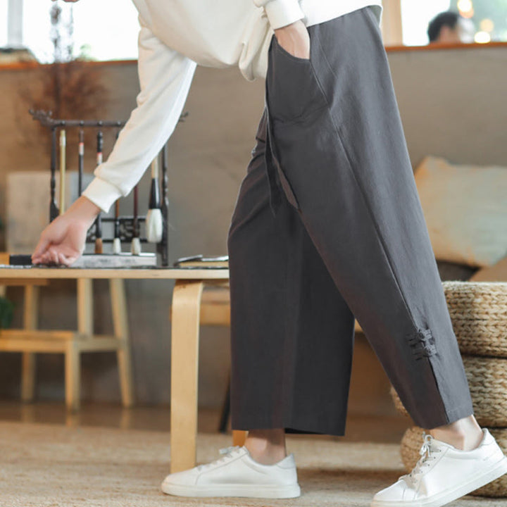 Pantalones anchos de algodón con bolsillos y cordón chino con diseño de Buddha Stones para hombre - image 8