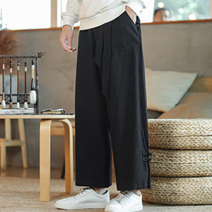 Pantalones anchos de algodón con bolsillos y cordón chino con diseño de Buddha Stones para hombre - image 14