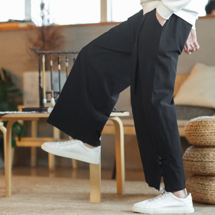 Pantalones anchos de algodón con bolsillos y cordón chino con diseño de Buddha Stones para hombre - image 19