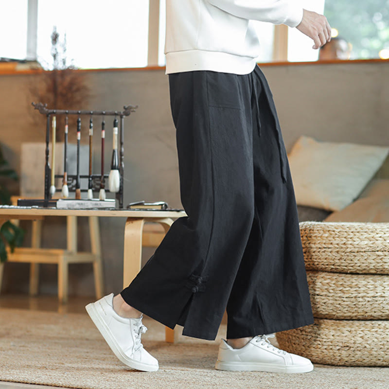 Pantalones anchos de algodón con bolsillos y cordón chino con diseño de Buddha Stones para hombre - image 17