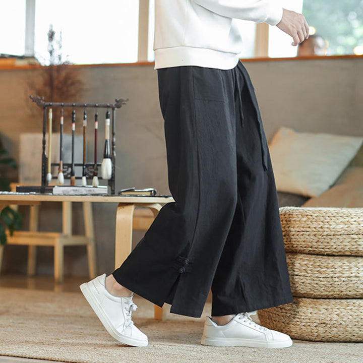 Pantalones anchos de algodón con bolsillos y cordón chino con diseño de Buddha Stones para hombre - image 17