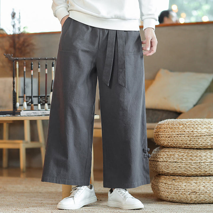 Pantalones anchos de algodón con bolsillos y cordón chino con diseño de Buddha Stones para hombre - image 7