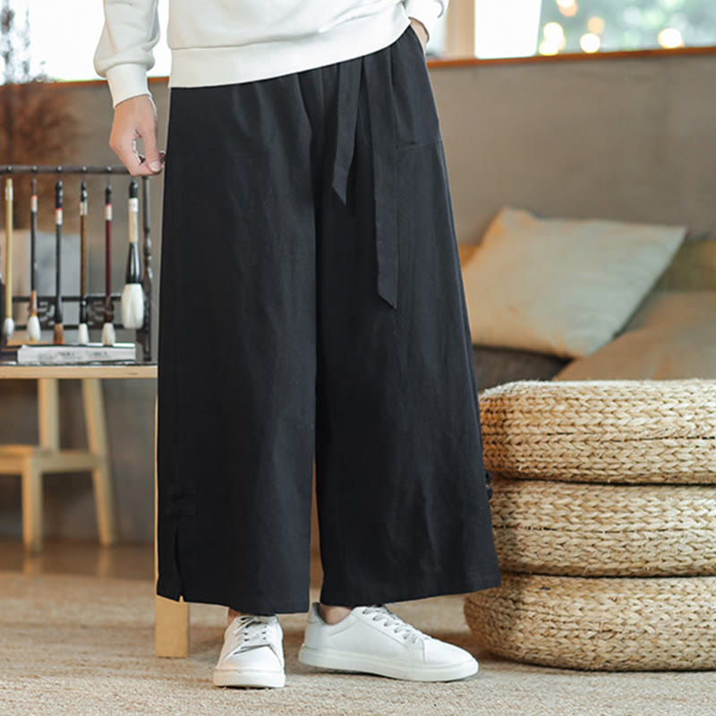 Pantalones anchos de algodón con bolsillos y cordón chino con diseño de Buddha Stones para hombre - image 18