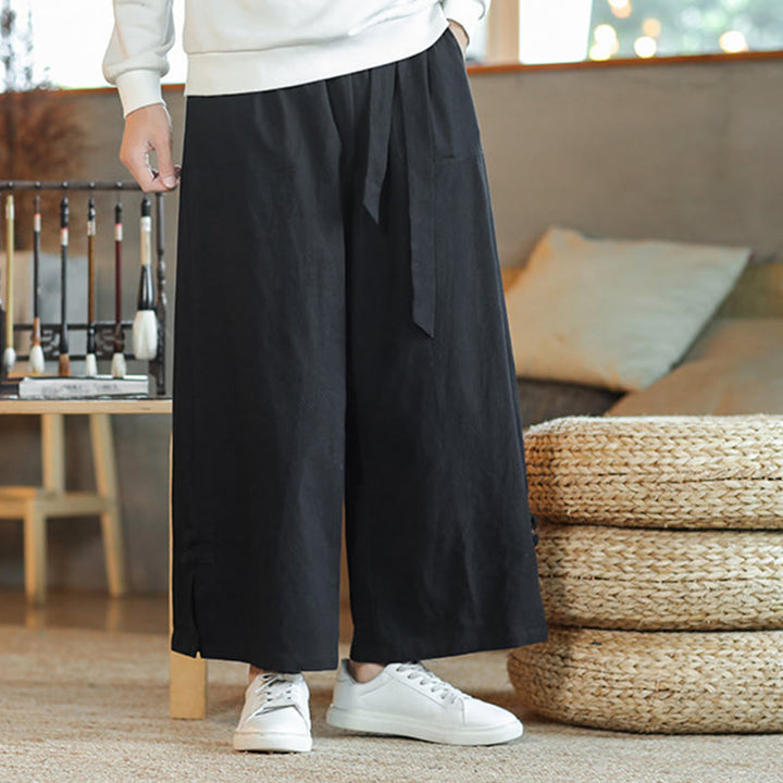 Pantalones anchos de algodón con bolsillos y cordón chino con diseño de Buddha Stones para hombre - image 18