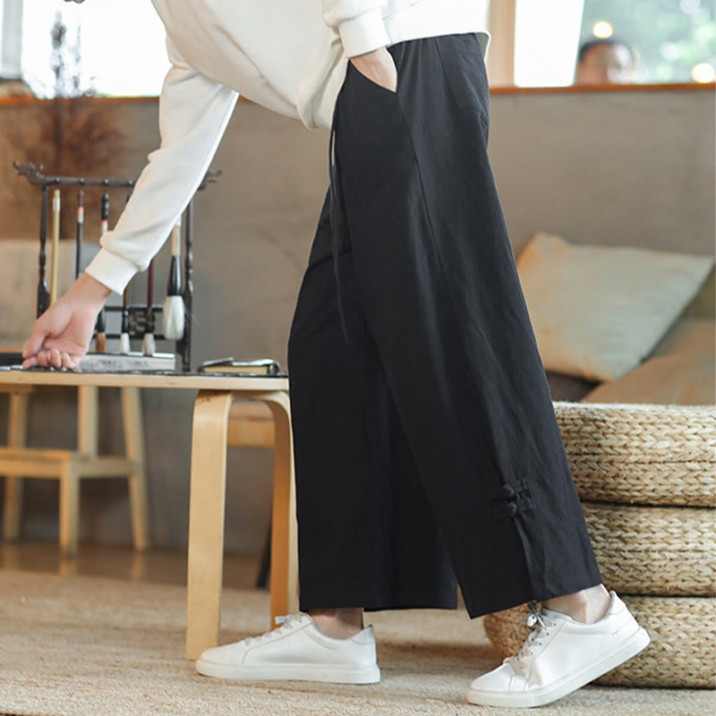 Pantalones anchos de algodón con bolsillos y cordón chino con diseño de Buddha Stones para hombre - image 20