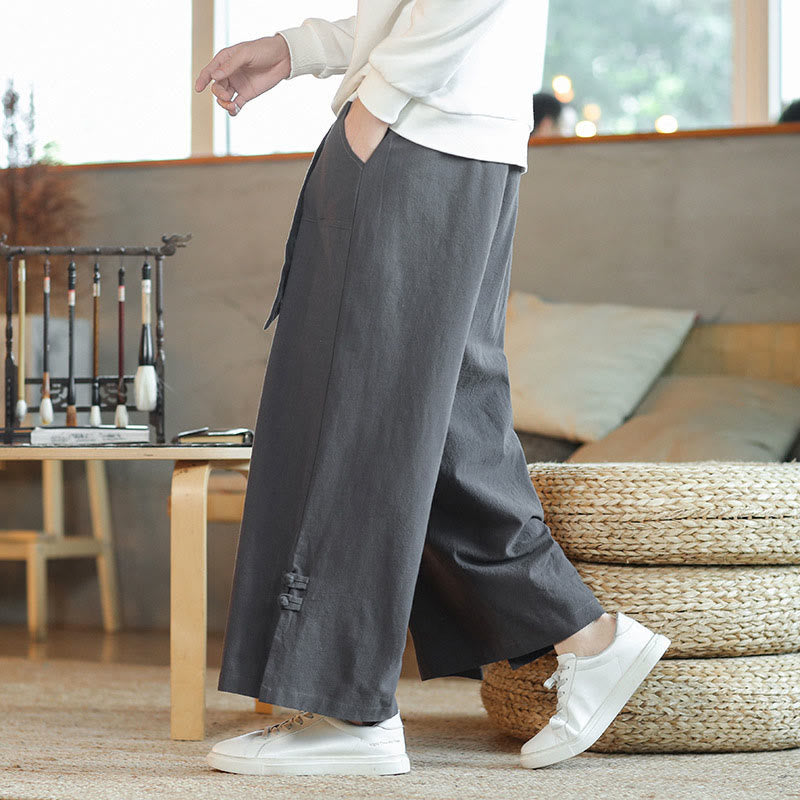 Pantalones anchos de algodón con bolsillos y cordón chino con diseño de Buddha Stones para hombre - image 3