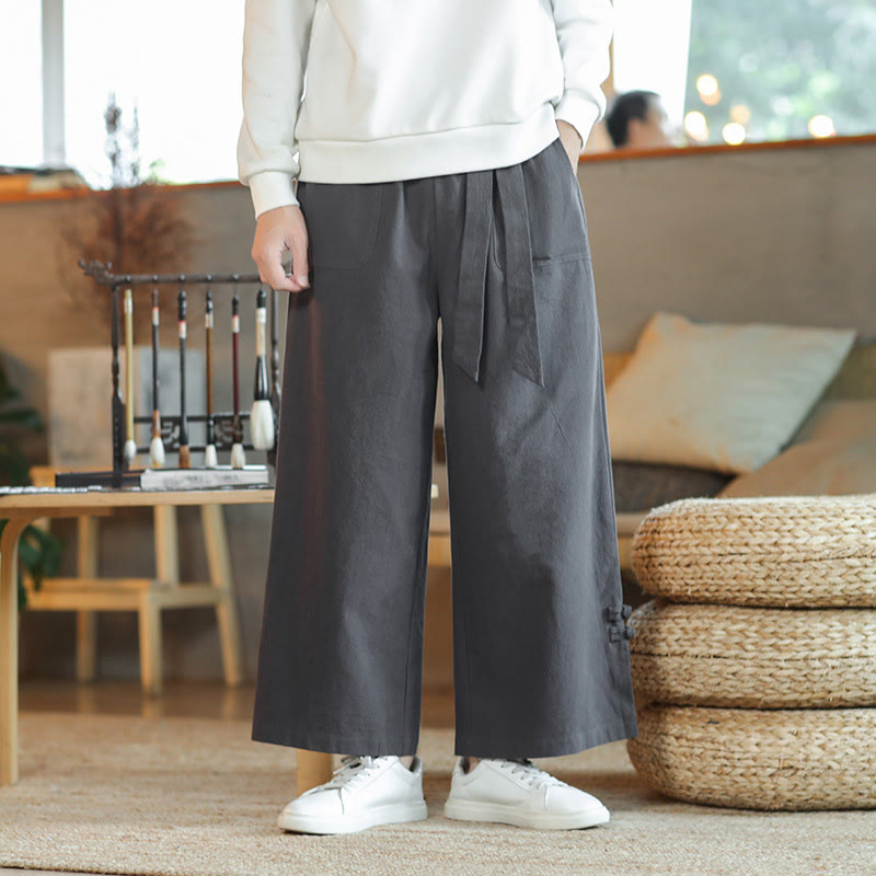 Pantalones anchos de algodón con bolsillos y cordón chino con diseño de Buddha Stones para hombre - image 1