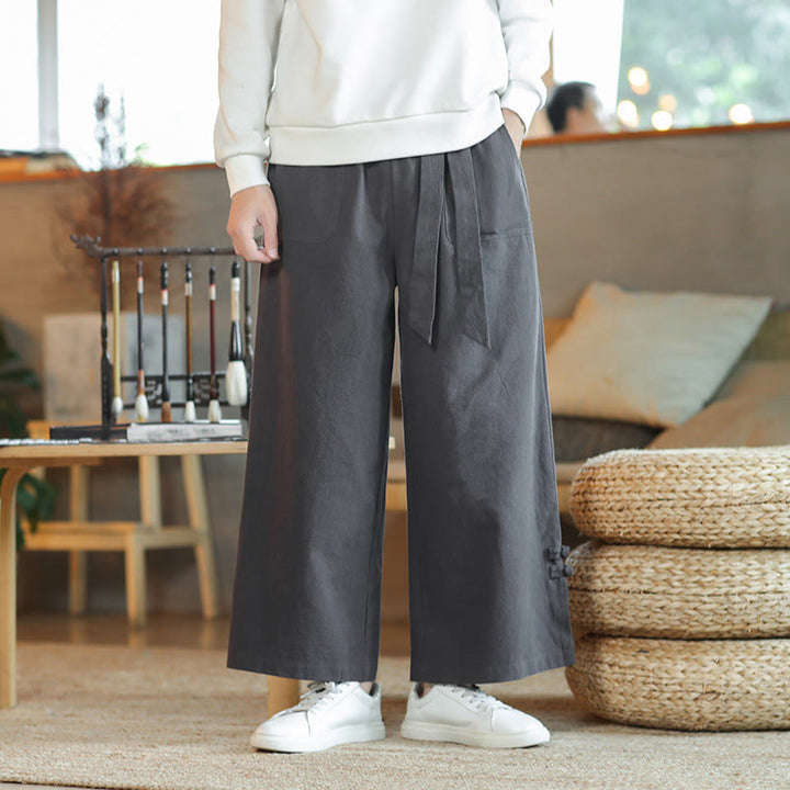 Pantalones anchos de algodón con bolsillos y cordón chino con diseño de Buddha Stones para hombre - image 1