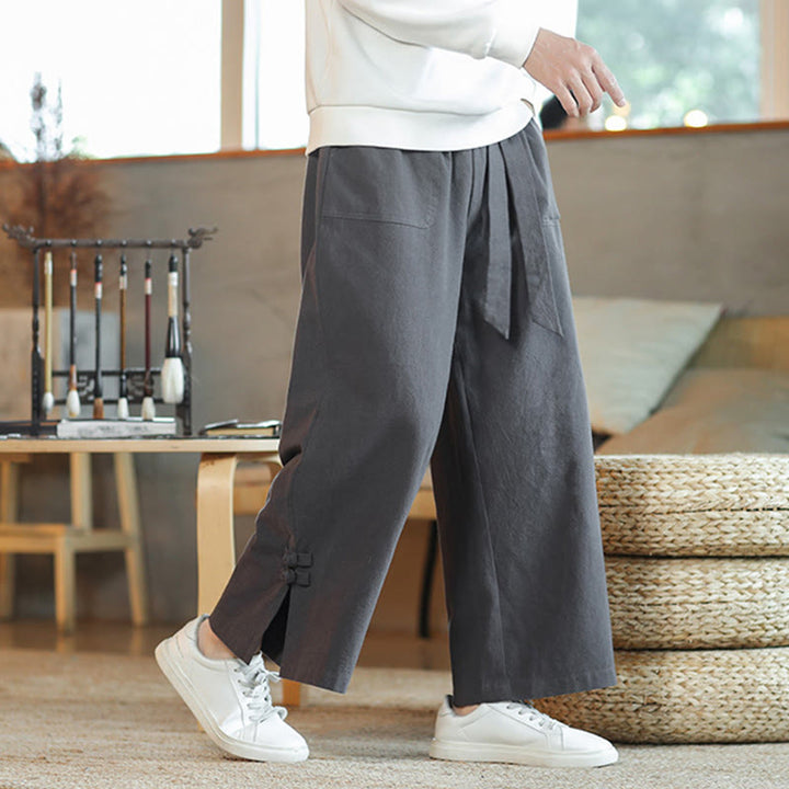 Pantalones anchos de algodón con bolsillos y cordón chino con diseño de Buddha Stones para hombre - Gris pizarra claro - US/UK/AU46, EU56 (5XL) - image 0