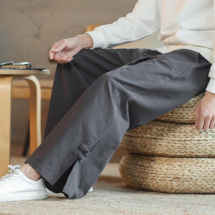 Pantalones anchos de algodón con bolsillos y cordón chino con diseño de Buddha Stones para hombre - image 9