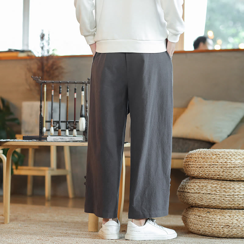 Pantalones anchos de algodón con bolsillos y cordón chino con diseño de Buddha Stones para hombre - image 6