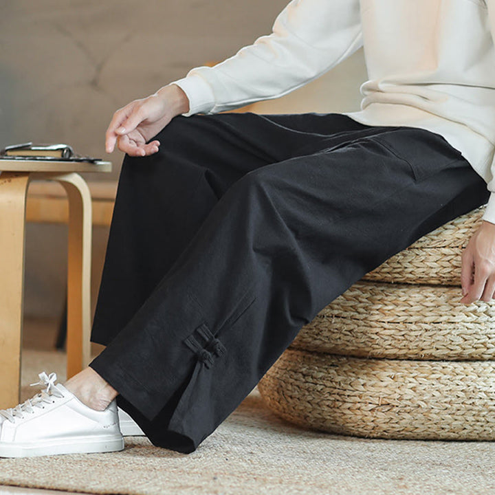 Pantalones anchos de algodón con bolsillos y cordón chino con diseño de Buddha Stones para hombre - image 21