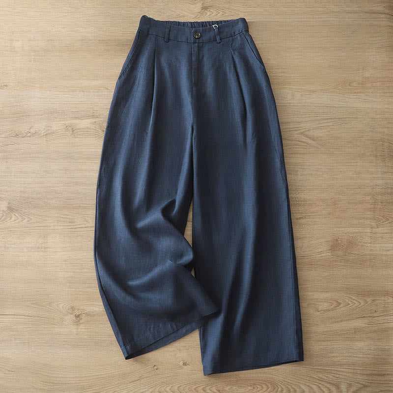 Pantalones anchos con botones y bolsillos para mujer de algodón de color liso con Buddha Stones - Azul oscuro - US8-10，UK/AU12-14，EU40-42 (2XL) - image 0