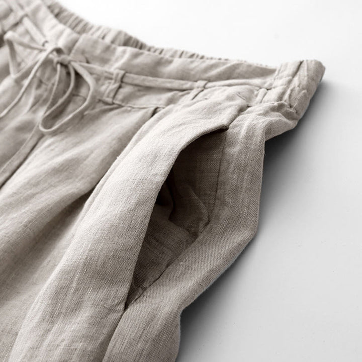 Pantalones casuales de algodón con bolsillos para mujer de Buddha Stones, de color liso y con cuerda - image 18