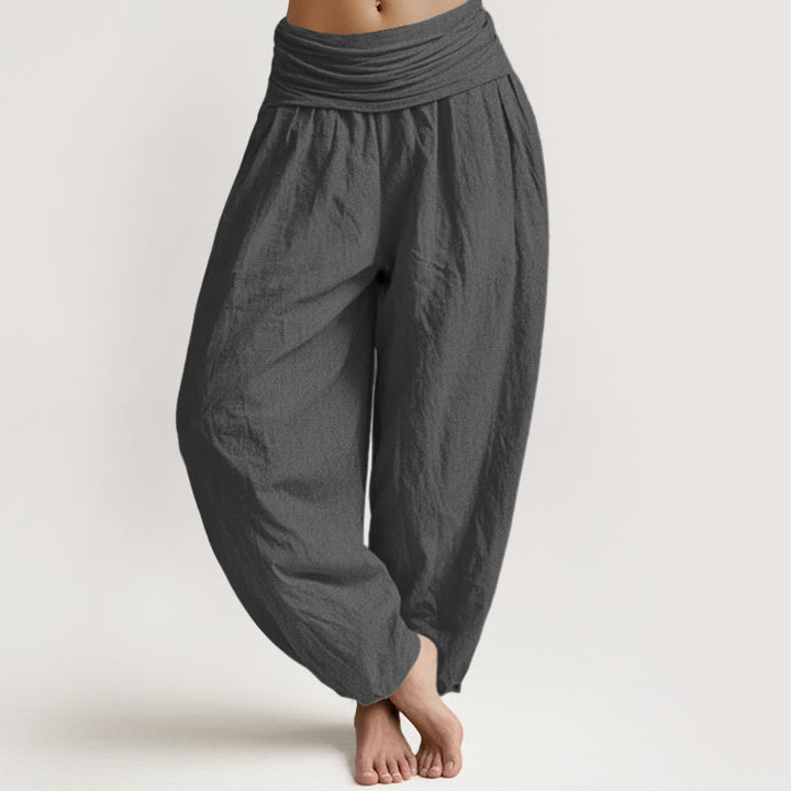 Pantalones harén de algodón puro para mujer, con cintura elástica, color gris oscuro y Buddha Stones - Gris tenue - US22，UK/AU26，EU54 (6XL) - image 0
