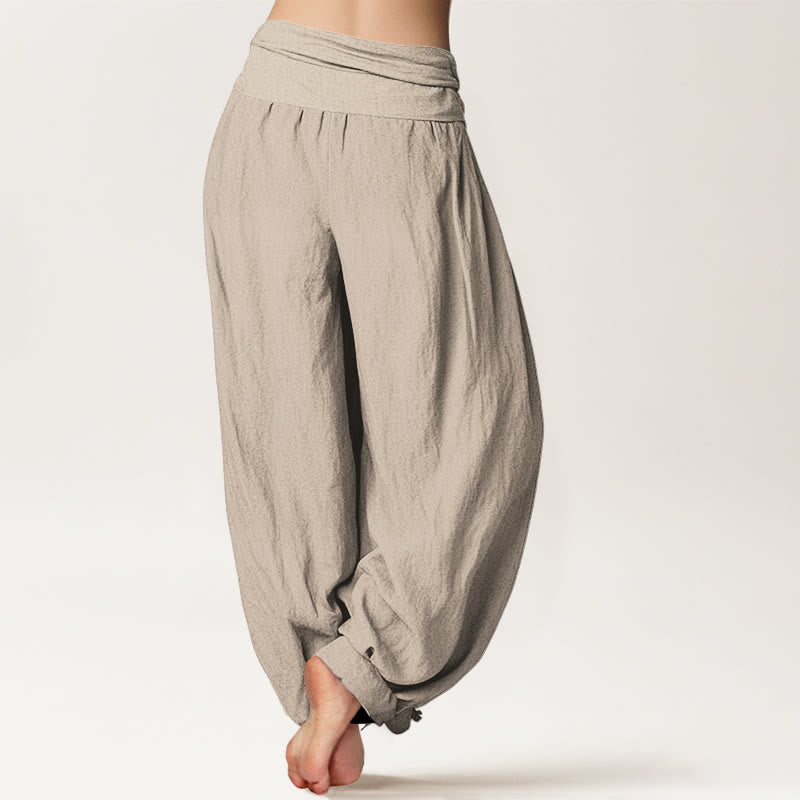 Pantalones harén de algodón puro con cintura elástica para mujer, color tostado liso, Buddha Stones - image 1