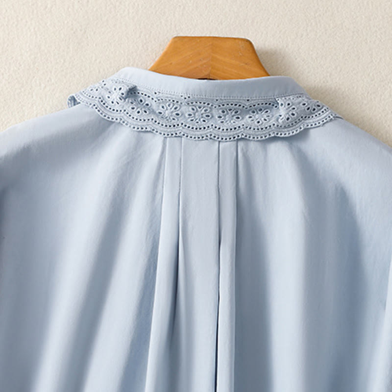 Camisa informal de algodón con solapa de encaje y manga larga para mujer Buddha Stones - image 3