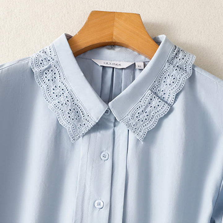 Camisa informal de algodón con solapa de encaje y manga larga para mujer Buddha Stones - image 2