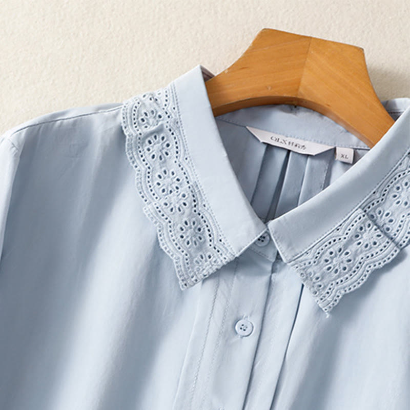 Camisa informal de algodón con solapa de encaje y manga larga para mujer Buddha Stones - image 4