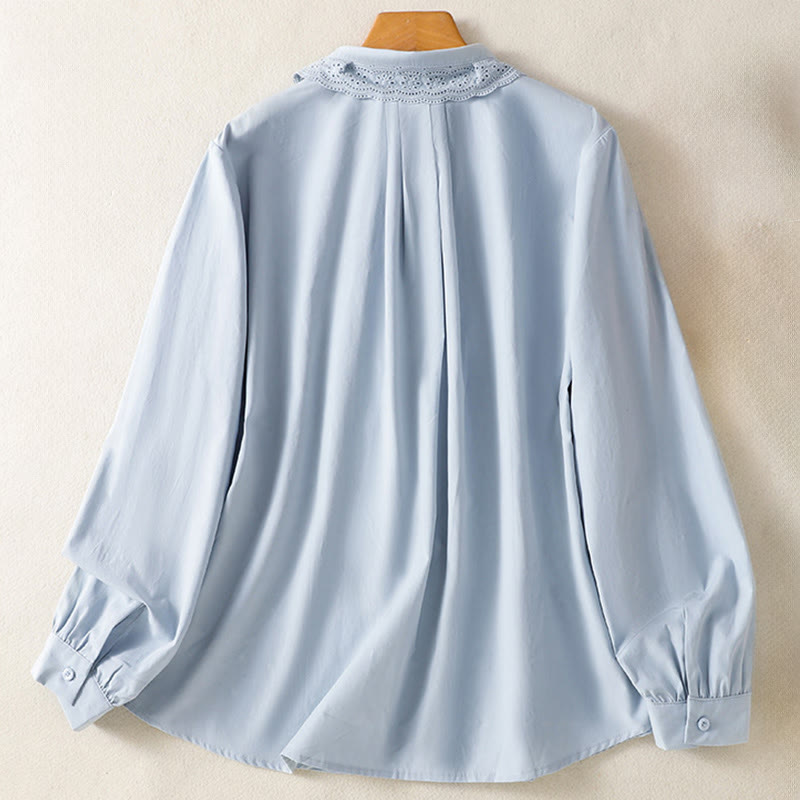 Camisa informal de algodón con solapa de encaje y manga larga para mujer Buddha Stones - image 1