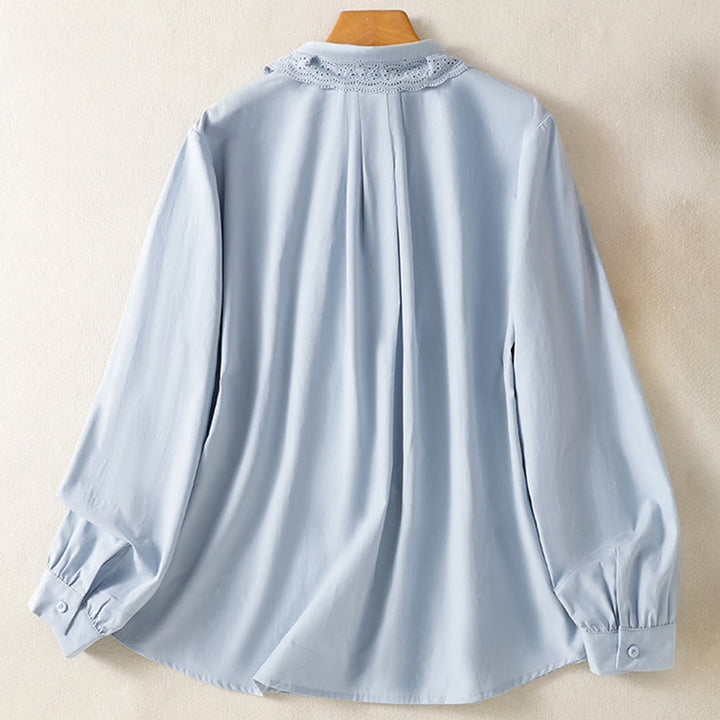Camisa informal de algodón con solapa de encaje y manga larga para mujer Buddha Stones - image 1