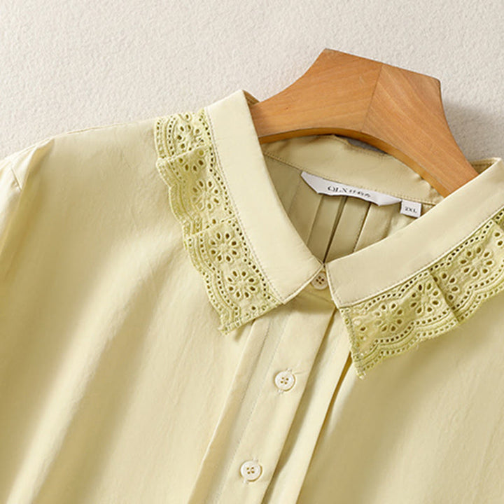 Camisa informal de algodón con solapa de encaje y manga larga para mujer Buddha Stones - image 11