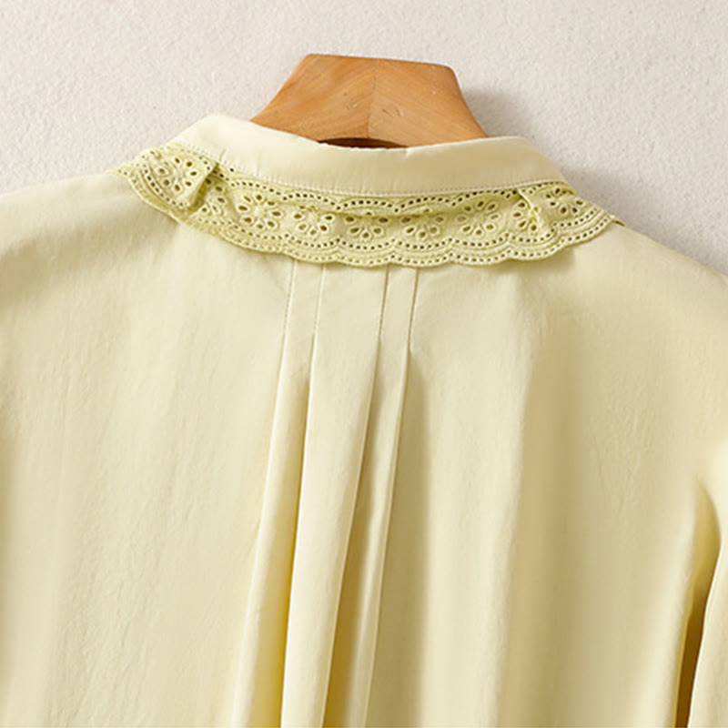 Camisa informal de algodón con solapa de encaje y manga larga para mujer Buddha Stones - image 12