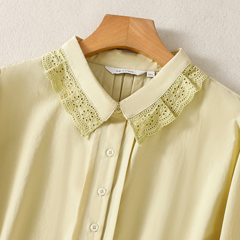 Camisa informal de algodón con solapa de encaje y manga larga para mujer Buddha Stones - image 13