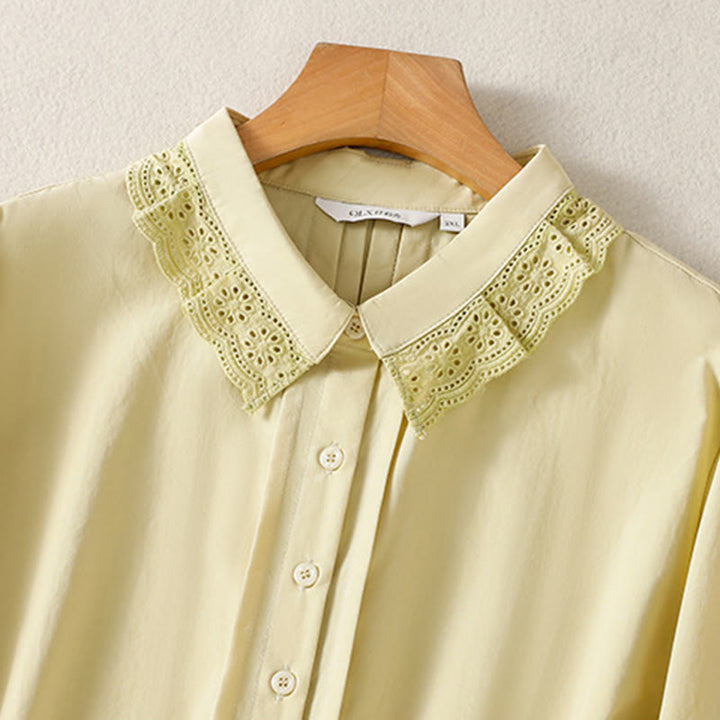 Camisa informal de algodón con solapa de encaje y manga larga para mujer Buddha Stones - image 13