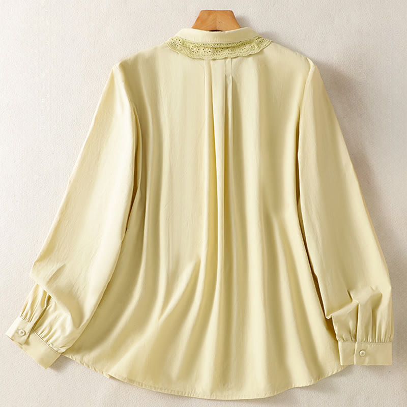 Camisa informal de algodón con solapa de encaje y manga larga para mujer Buddha Stones - image 10