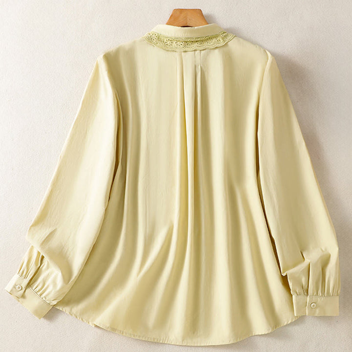 Camisa informal de algodón con solapa de encaje y manga larga para mujer Buddha Stones - image 10
