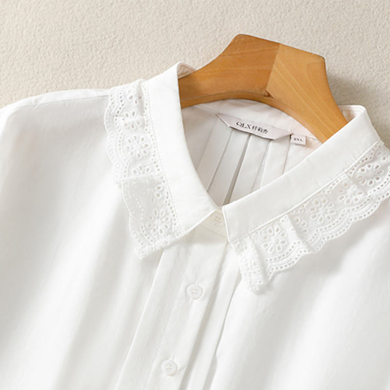 Camisa informal de algodón con solapa de encaje y manga larga para mujer Buddha Stones - image 25