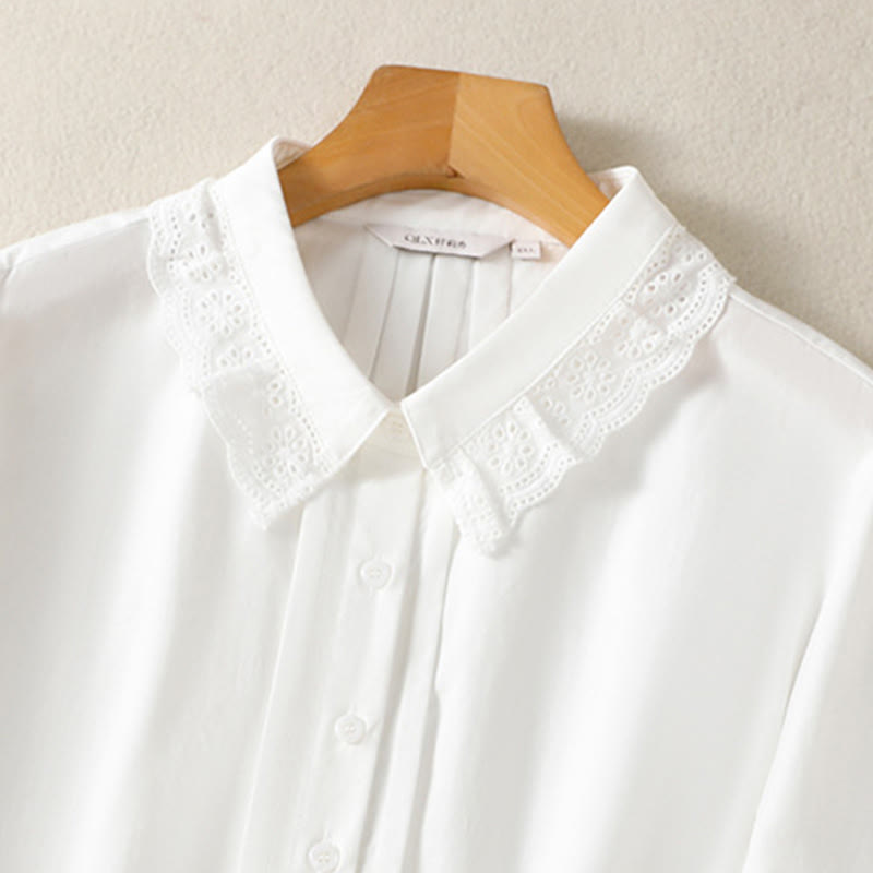 Camisa informal de algodón con solapa de encaje y manga larga para mujer Buddha Stones - image 26
