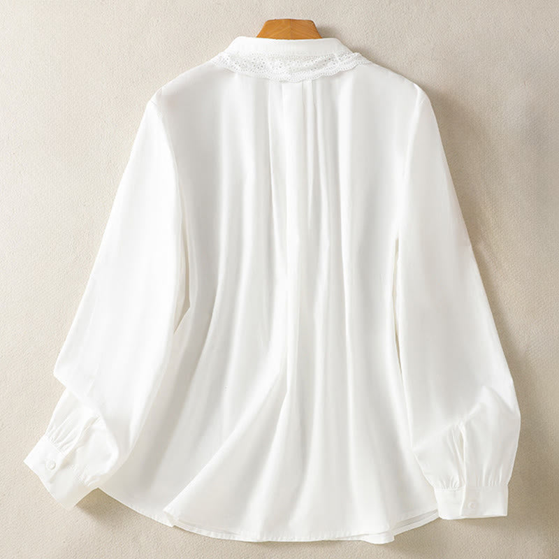 Camisa informal de algodón con solapa de encaje y manga larga para mujer Buddha Stones - image 20