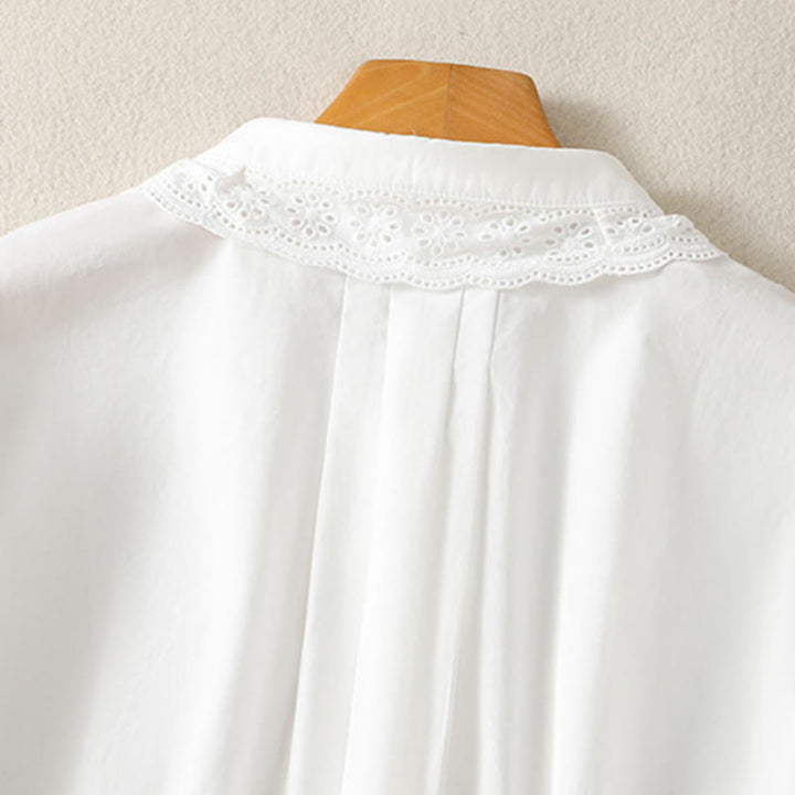 Camisa informal de algodón con solapa de encaje y manga larga para mujer Buddha Stones - image 21