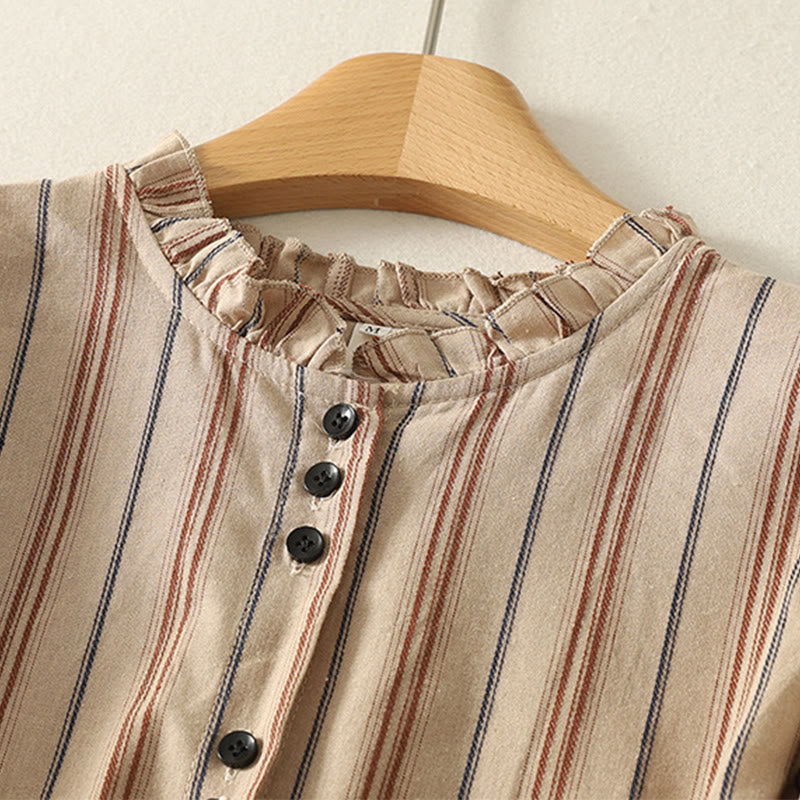 Camisa de poliéster de manga larga para mujer con diseño retro de rayas y Buddha Stones - image 12