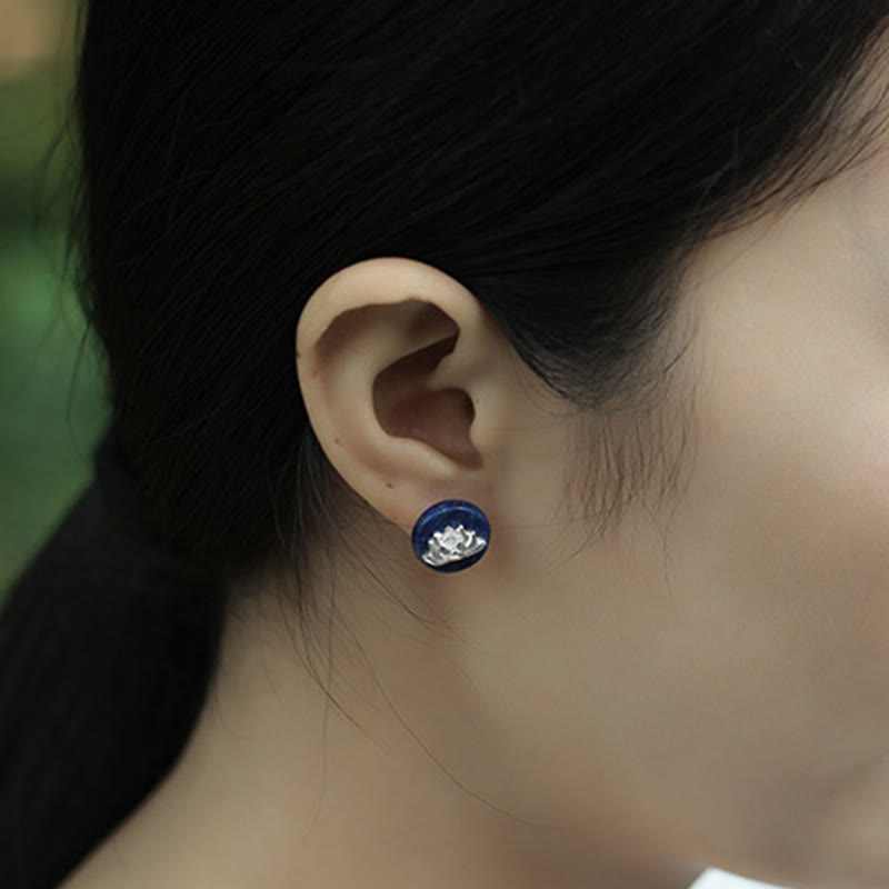 Pendientes de plata de ley 925 con diseño de loto y Buddha Stones , lazurita y lapislázuli. - image 4