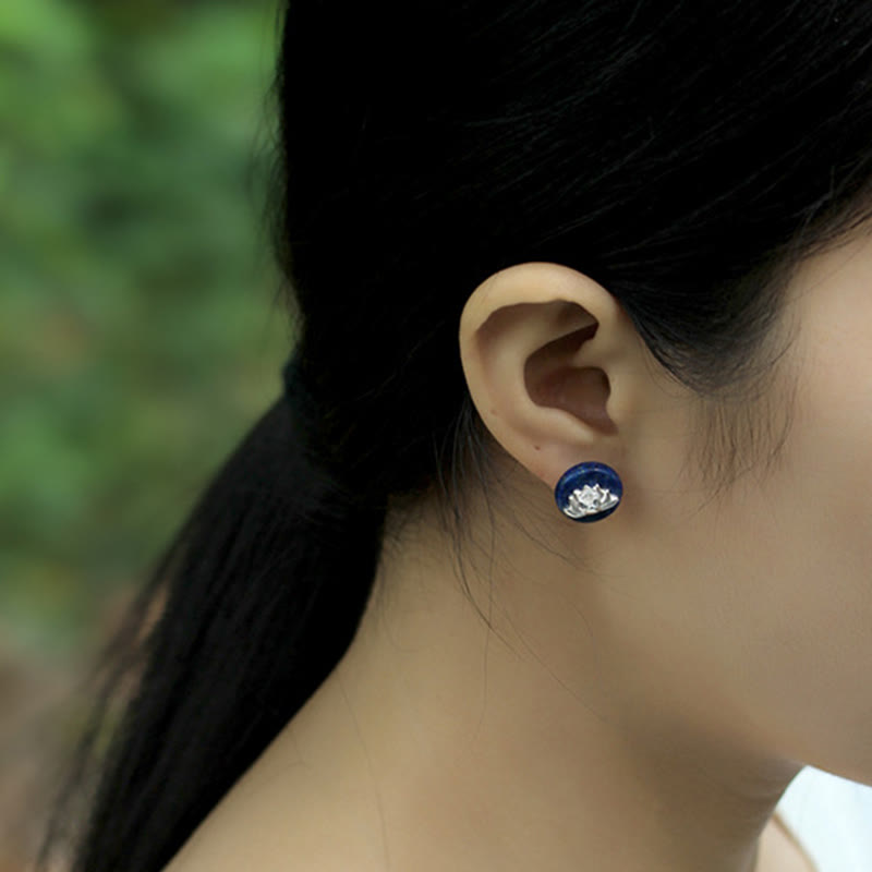Pendientes de plata de ley 925 con diseño de loto y Buddha Stones , lazurita y lapislázuli. - image 11